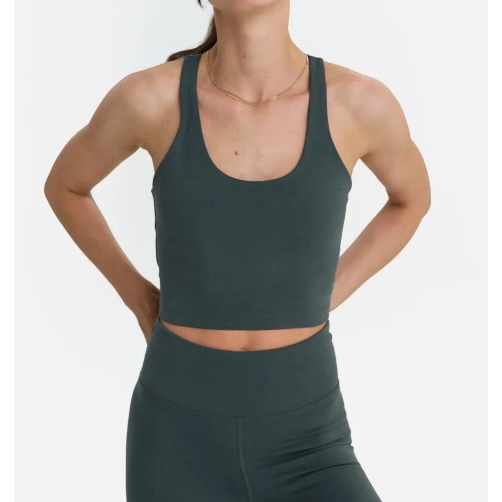 MATE THE LABEL ORGANIC STRETCH RACERBACK TANK FOREST GREEN NEW